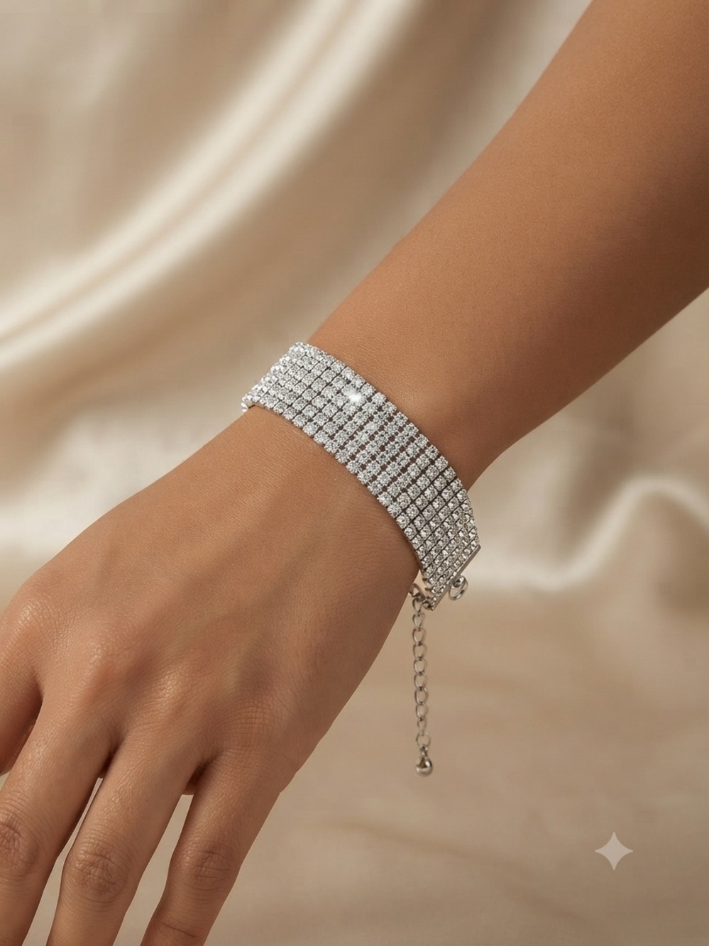 Amazon Silver Crystal Rhinestone Multi-Row Bracelet